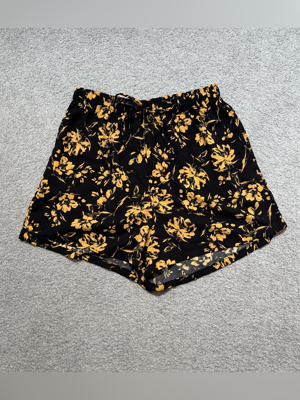 SHEIN Black and Yellow Floral High Waisted Shorts